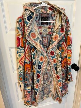Johnny Was  Embroidered Hooded Cardigan Jacket